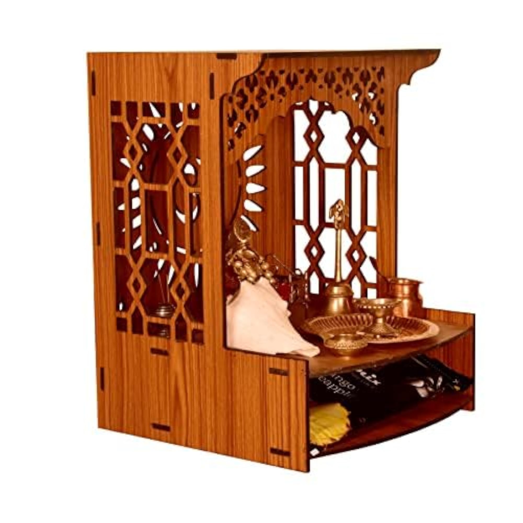 Wall Mounted Wood Temple with LED Spot Light